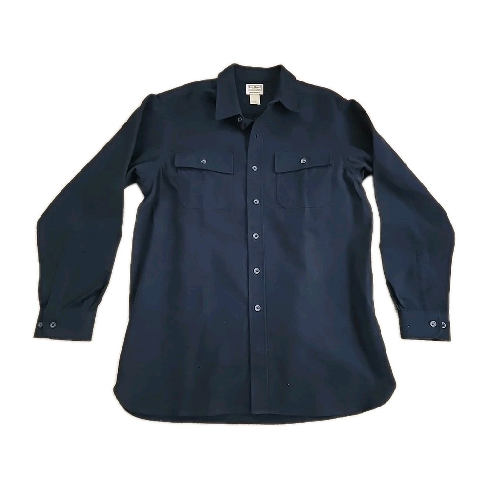 L.L. Bean Men's Navy Blue Chamois Flannel Shirt Traditional Fit Large Tall Heavy